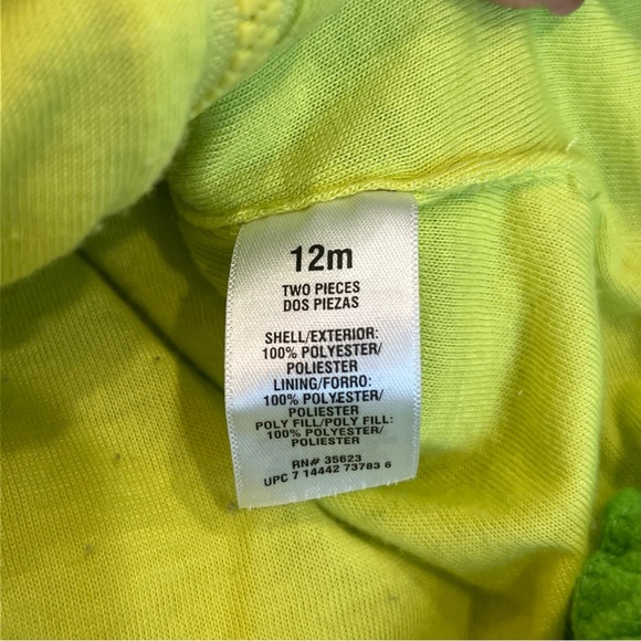 Carter's‎ Green Plush Dragon Halloween Costume Size 12 Months 2PCS Zip Hooded - Picture 6 of 6